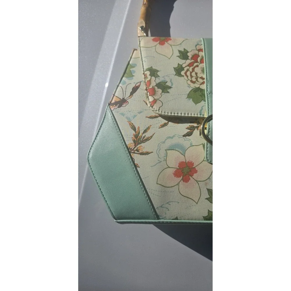 Banned Retro Floral Bamboo Handle Satchel Mint Green Vintage Style Crossbody Bag - Picture 14 of 16